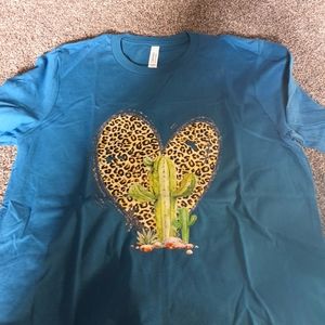 Bella Canvas Leopard Heart w/Cactus Screen printed shirt.
